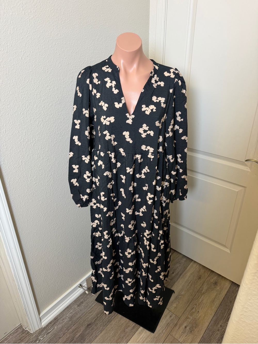 a new day Black Midi Dress with Cream Floral Pattern